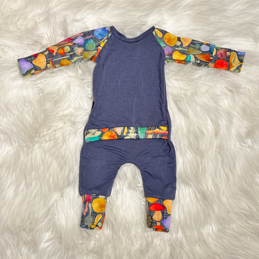 0-3m Soft Grey Mushroom Romper